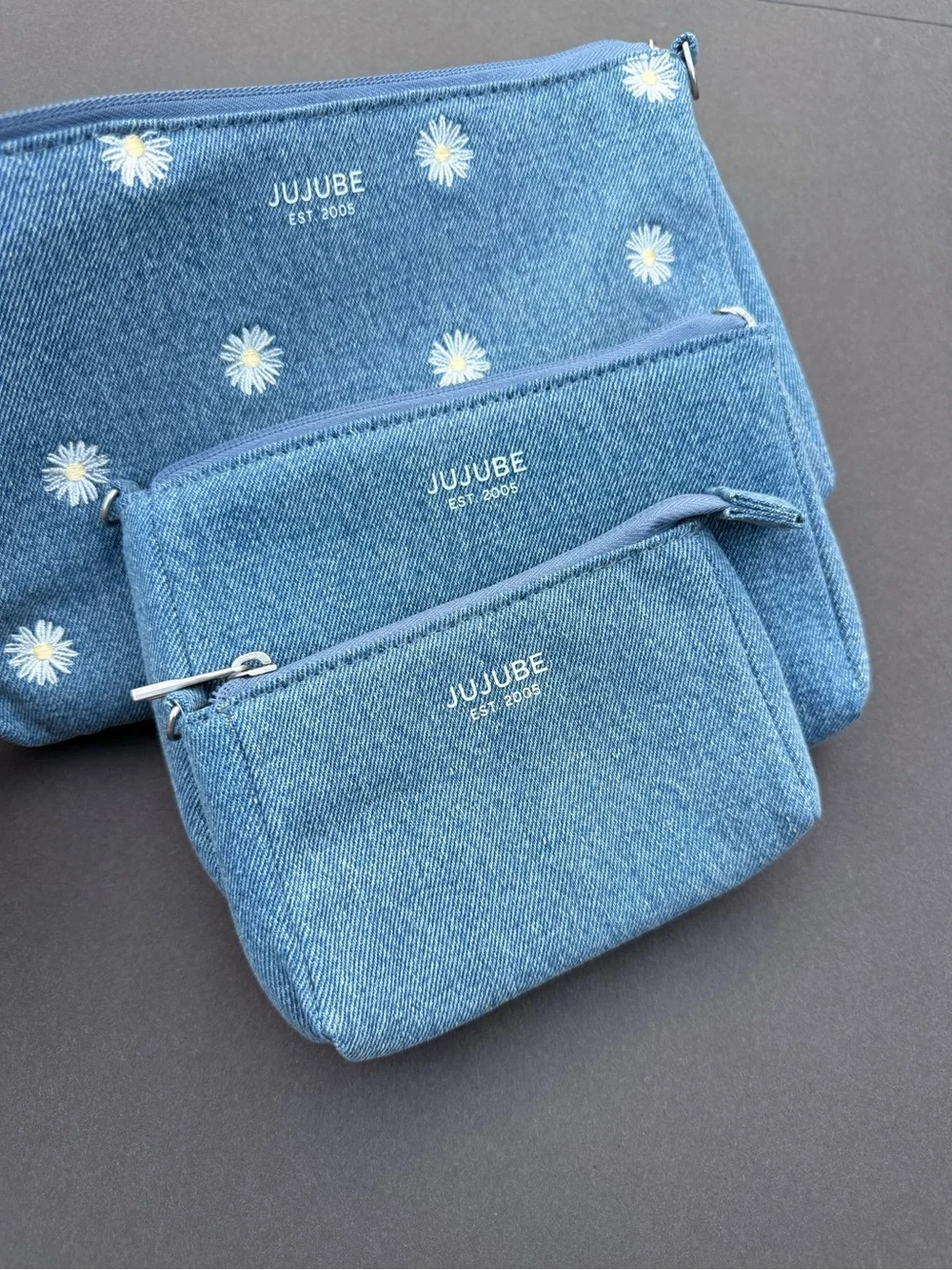 Ju-Ju-Be Denim Daisy Cosmetic Pouch Trio - Light Blue